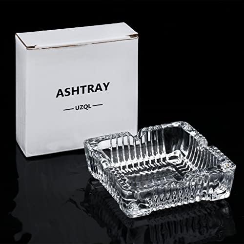 Square Crystal Ashtray with 4 Cigar Grooves