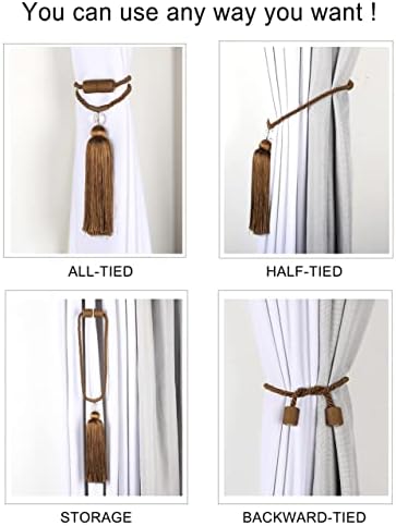 BEL AVENIR Magnetic Curtain Holdbacks Tassel Rope Coffee