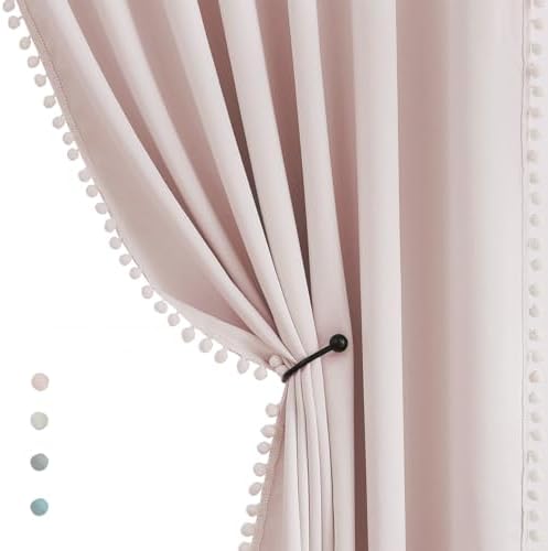 Treatmentex Pom-Pom Pink Half-Blackout Curtains 2 Panels Rod Pocket