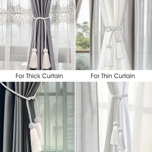 2 Pack Beige Curtain Tassel Tiebacks with Holdbacks
