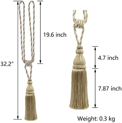 BEL AVENIR 2 Pack Tassel Curtain Holdbacks Rope Tie-Backs