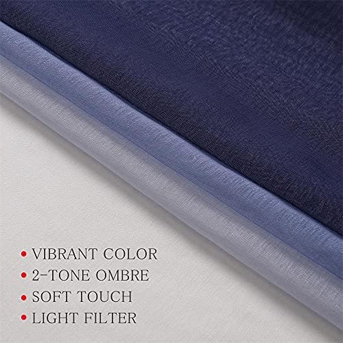 G2000 Ombre Sheer Curtains 84 Inches Navy Blue White 2 Panels