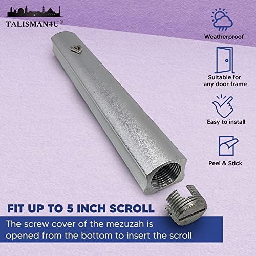 Talisman4U Silver Aluminum Mezuzah with Scroll 3D Metal