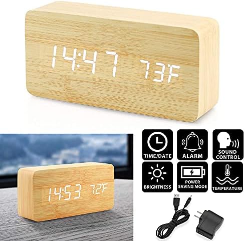 OCT17 Bamboo Wood Alarm Clock with USB Power Supply