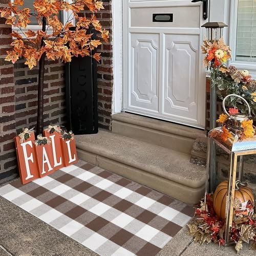 KIMODE Buffalo Plaid Front Door Mat 24x51