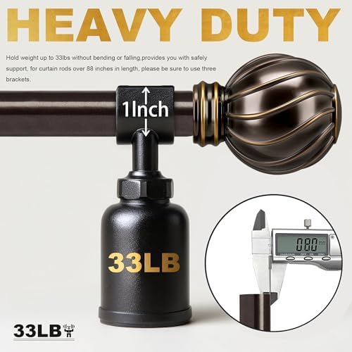 Brown Adjustable Window Curtain Rod with Decorative Finials