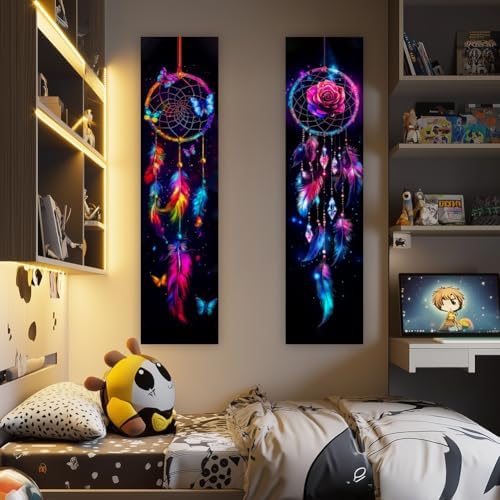 ACRNIGHEET UV Reactive Blacklight Dream Catcher Tapestry Wall Decor