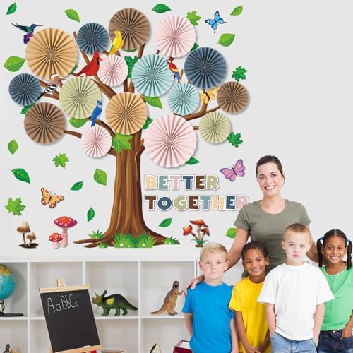 Boho Classroom Tree Bulletin Board Set with 3D Fans
