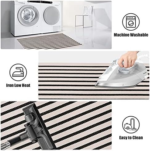 LEEVAN Black and White Striped Doormat Rug 24x35 Inch