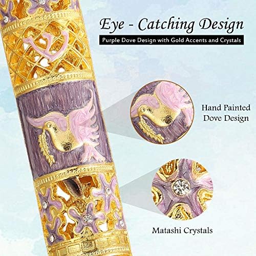 Matashi Hand Painted Enamel Mezuzah with Gold Accents and Flowers