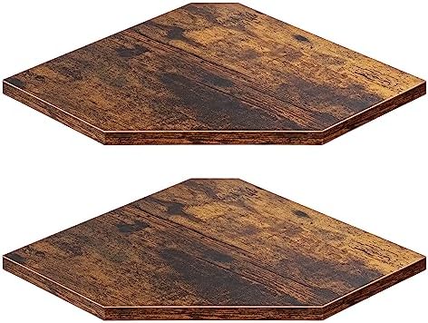 Set of 2 Rustic Brown Corner Wall Shelves