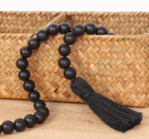 Wood Beads Garland with Tassels Black Farmhouse Decor