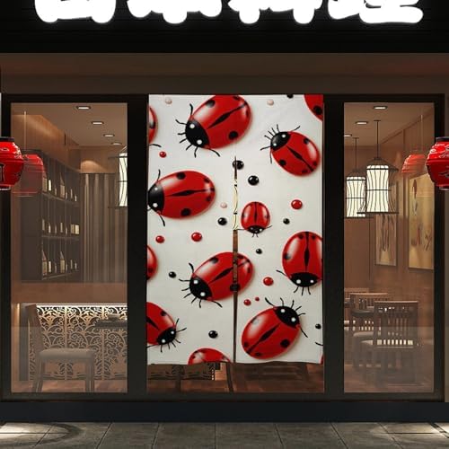 Red Ladybug Door Curtain Split 17x57 Inch Privacy Partition