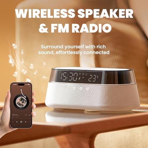 6 in 1 Alarm Clock with Wireless Charging and Night Light