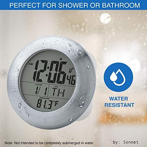 Ken-Tech Sonnet Shower Clock - Digital Time Date Day Temp Display
