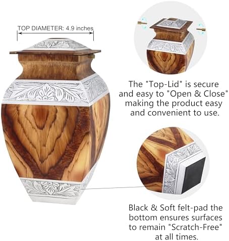 Naniurn Elegant Cremation Urn with Brown Wood Texture and Silver Engraving
