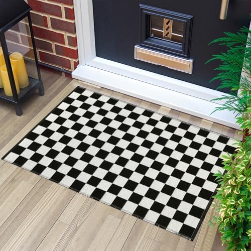 Seavish Checkered Rug 2x3 ft Black White Moroccan Pattern