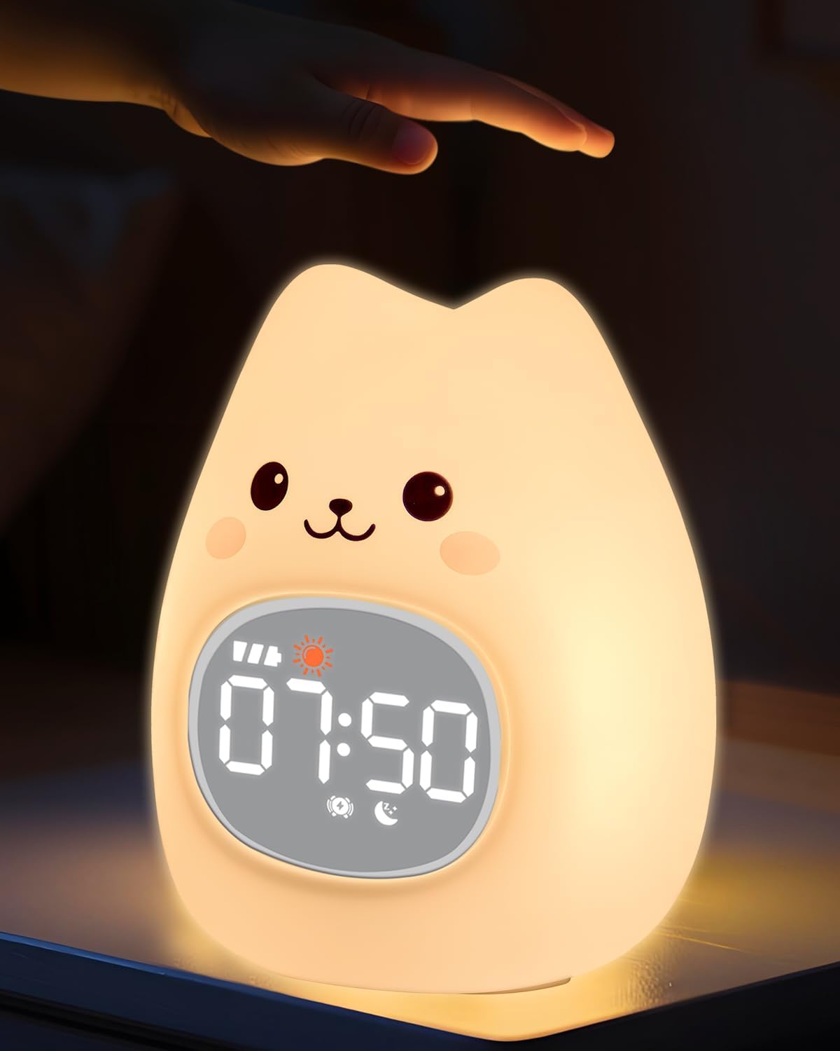 Cat Alarm Clock for Kids with Night Light and White Noise