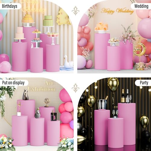 LEBENGURU 5Pcs Cylinder Pedestal Covers Pink