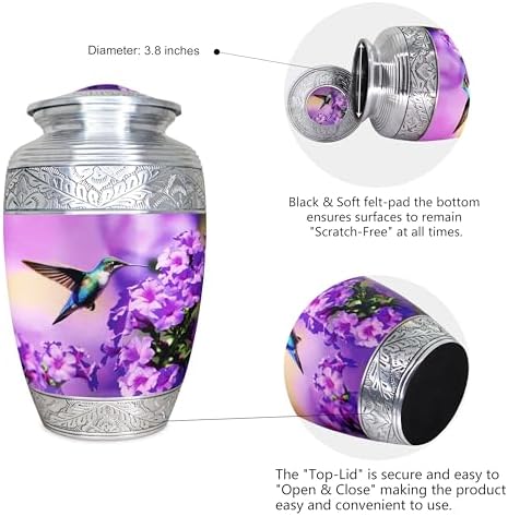 M MEILINXU Purple Hummingbird Cremation Urn