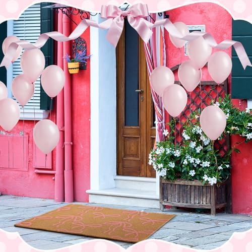 Ceenna Pink Bow Coir Doormat Outdoor Entryway Decor