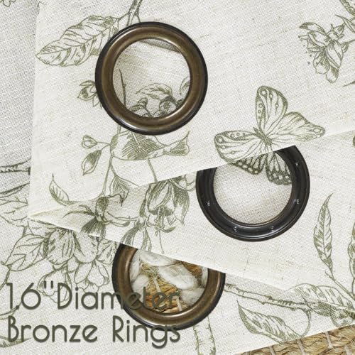 Lazzzy Linen Curtains Green Floral 2 Panels 63 Inch Grommet Top
