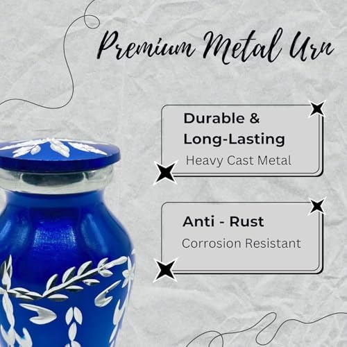Blue Velvet Box Decorative Urn with Diamond Cutting