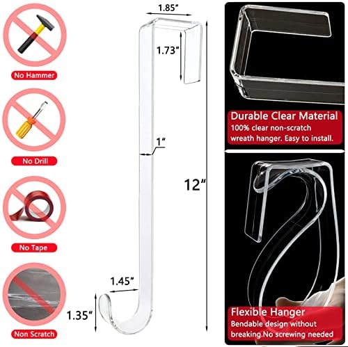 12 Inch Clear Wreath Hangers 2 Pack Front Door Hooks