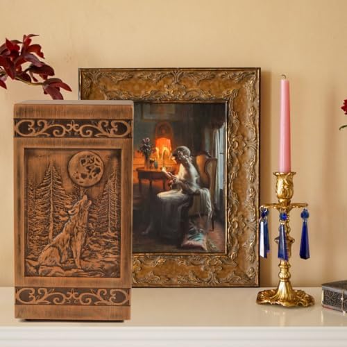 KIMNAG Wolf Wooden Cremation Urn 250lbs Decorative Keepsake