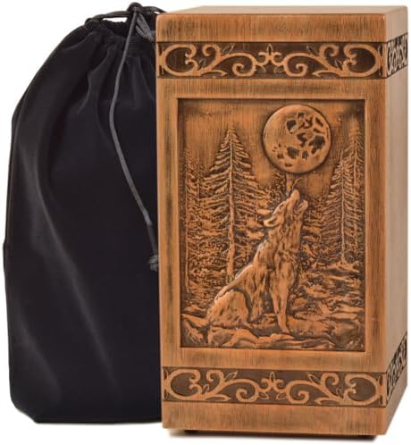 KIMNAG Wolf Wooden Cremation Urn 250lbs Decorative Keepsake