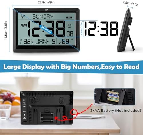 SZELAM Atomic Clock Black Large Display Wall Clock