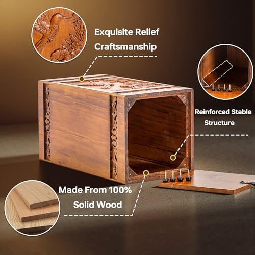 Lunirith Wooden Hummingbird Urn for Human Ashes - 250 lbs Capacity