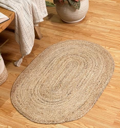 Chardin Home Hand Woven Jute Braided Rug 18x30 Inch Oval