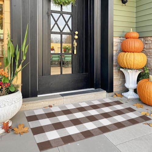 KIMODE Buffalo Plaid Front Door Mat 24x51