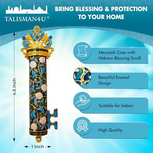 Talisman4u Blue Enamel Mezuzah with Scroll Case