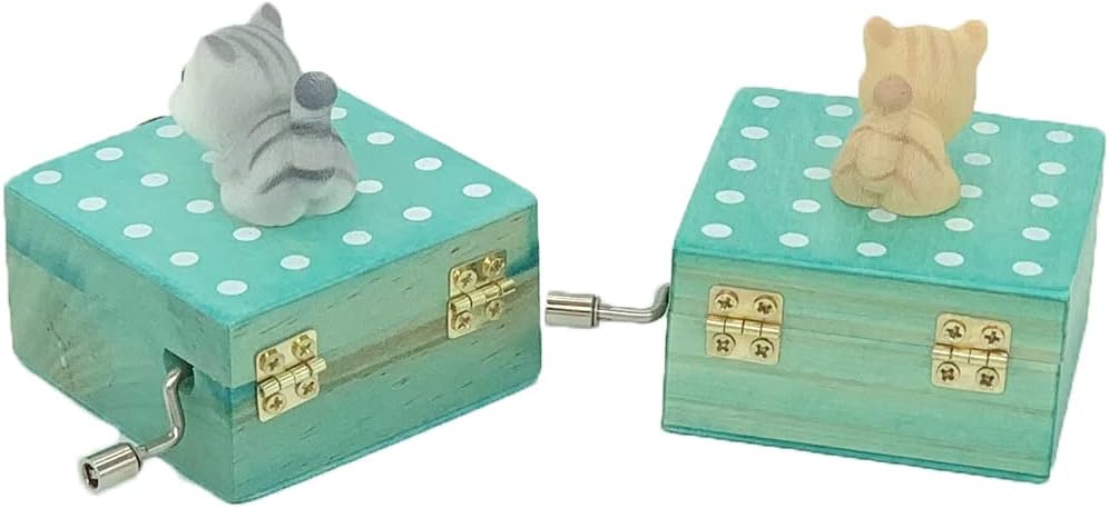 Mini Wooden Hand Crank Music Box with Cute Cat