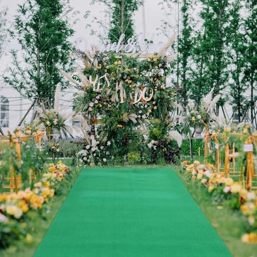 Extra Thick Carpet Runner 3x33 ft Green Aisle Rug with Double Side Tape