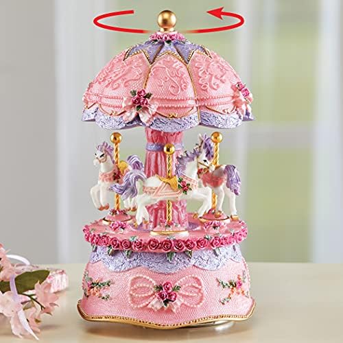 Collections Etc Pink Ceramic Carousel Music Box with Golden Accents 1