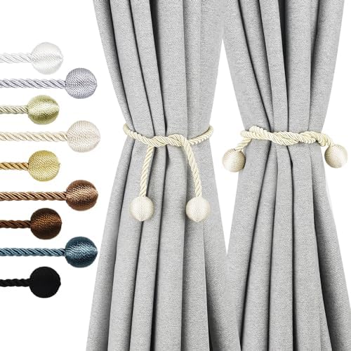 Modern Outdoor Curtain Tiebacks in Beige Set of 2