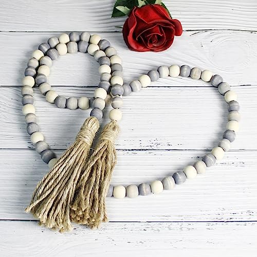 Wood Beads Garland with Tassels for Farmhouse Decor