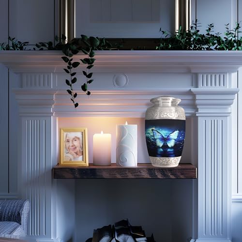 Naniurn Large Decorative Urn with Black and Blue Butterfly