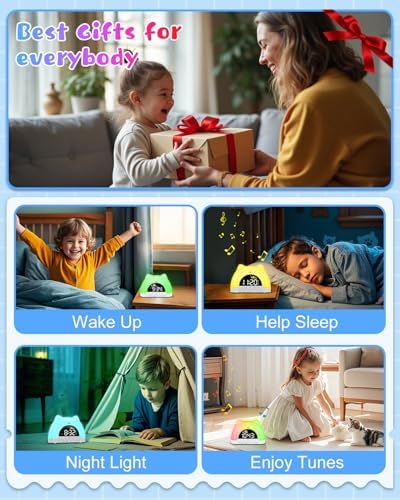 Kids Alarm Clock with Cat Design and Night Light