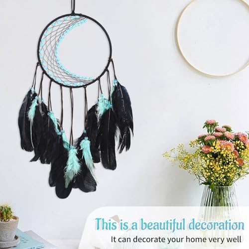 Dream Catcher with Moon Mesh and Turquoise Feathers
