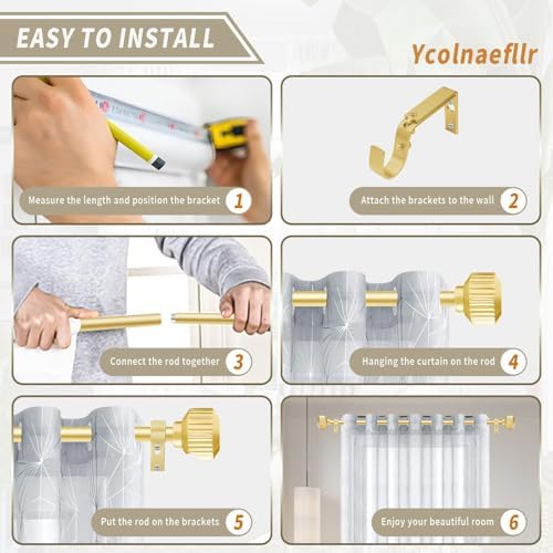 Warm Gold Curtain Rods 66-120 Inch Heavy Duty Adjustable