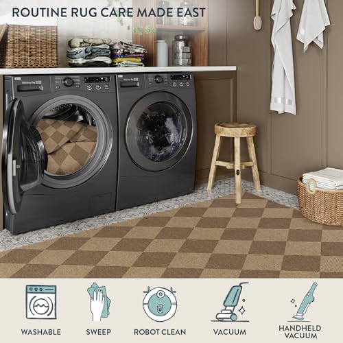 Lahome Checkered Jute Inspired Rug 2x8 Entry Hallway Non Slip Washable