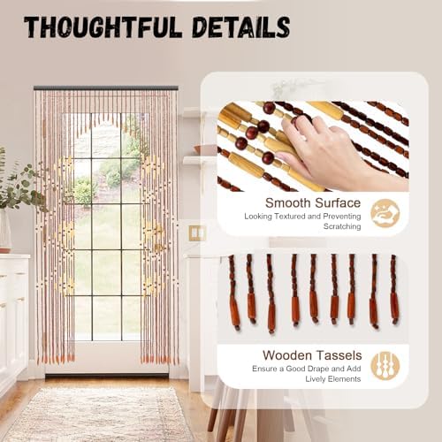 Hopuers Bamboo Beaded Curtain for Doorway 32 Lines