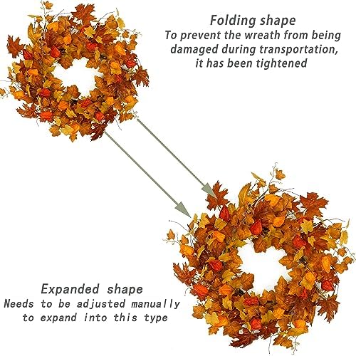 22 Inch Artificial Fall Wreath with Cape Gooseberry and Maple Leaves