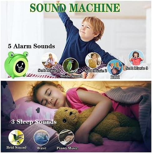Wisoee Kids Sleep Training Alarm Clock with Night Light and Sound Machine