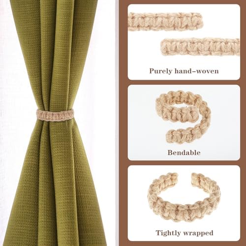 4 PCS Boho Rope Curtain Holdbacks Rustic Farmhouse Decor