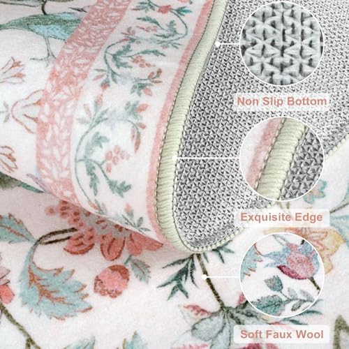 Floral Washable Runner Rug 2x6 Pink for Hallways and Entryways